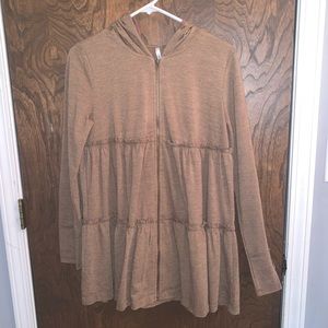 Mocha Tier Hooded Zip-Up Cardigan